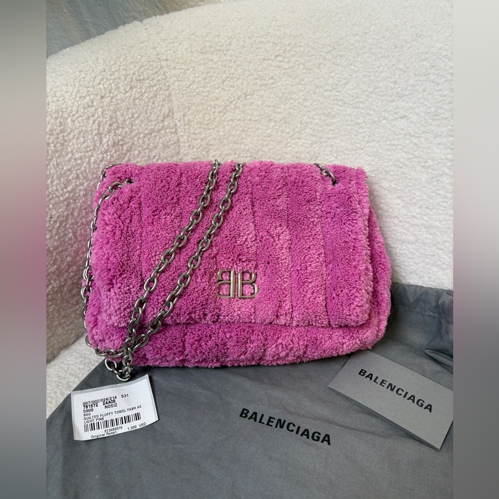 Balenciaga Pink Monaco Mini Bag Quilted Towel Fabric NWT - Picture 3 of 9
